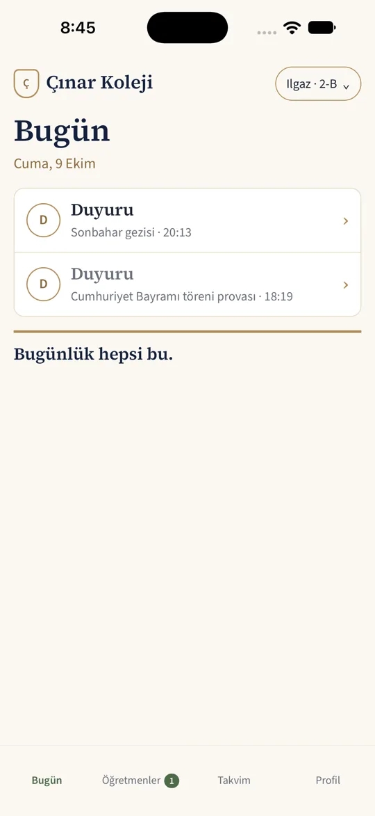 Bugün ekranı: günün duyuruları